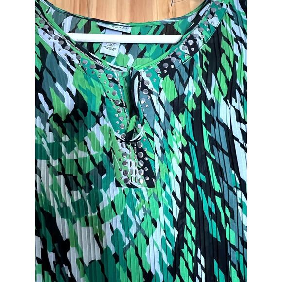 Catherines womens size 0X tunic accordion pleats green abstract print - Picture 4 of 11